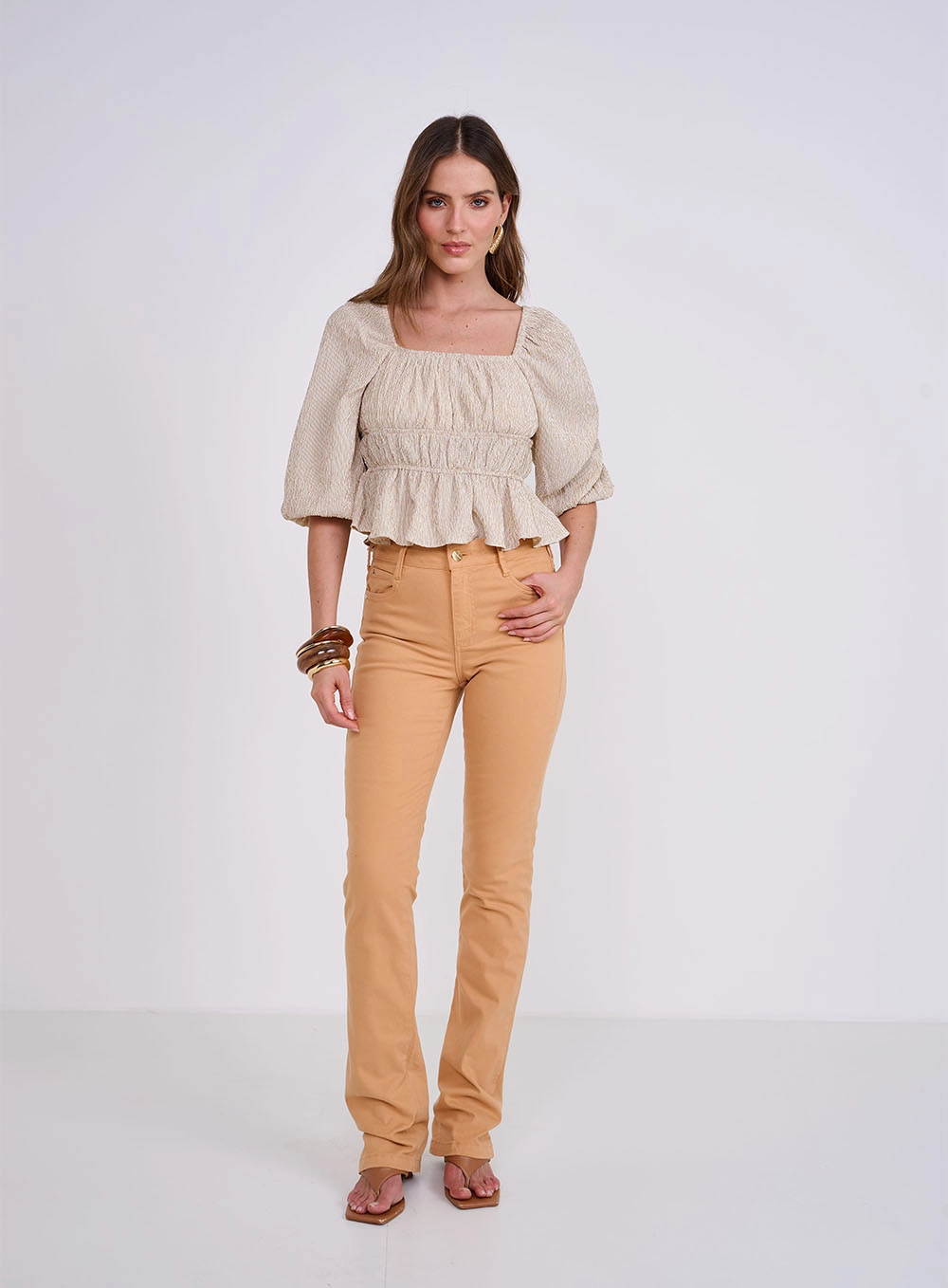 Calça Feminina Bia Reta Bege