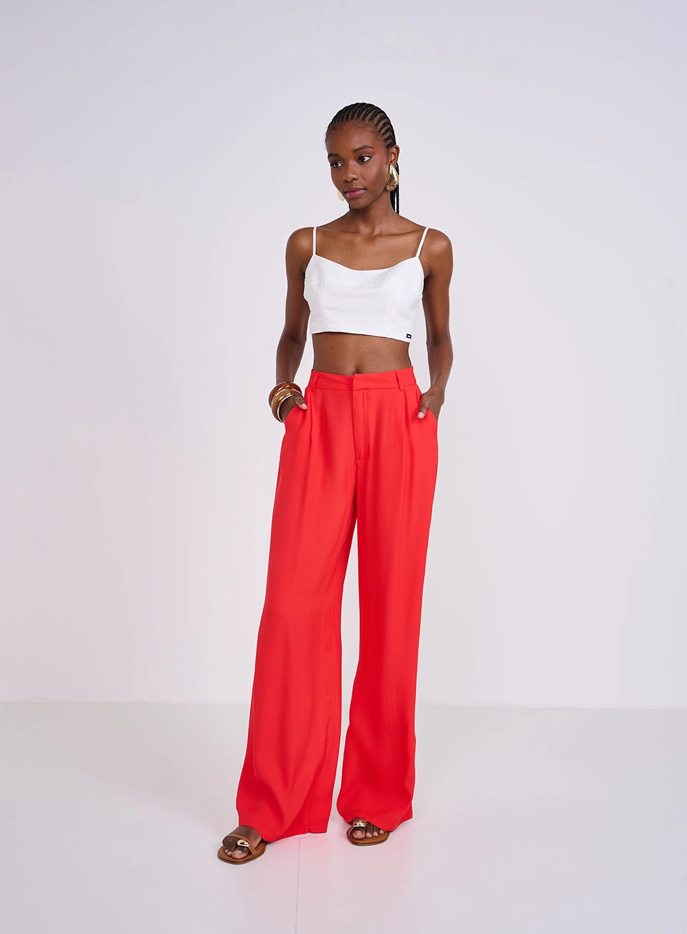 Calça Joana Em Alfaiataria Vermelho