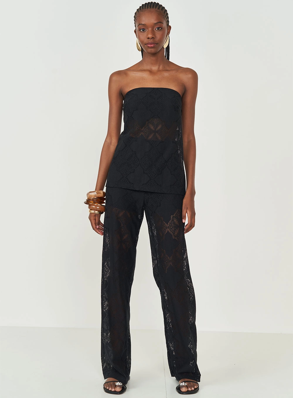 Calça Feminina Joana Com Transparência Preto