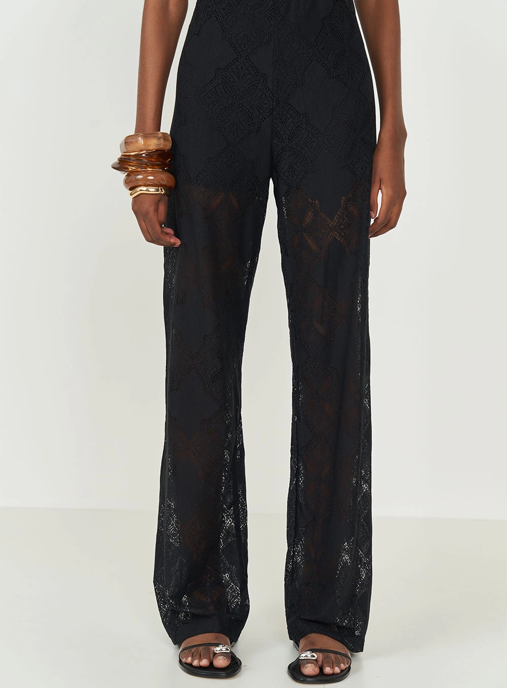 Calça Feminina Joana Com Transparência Preto