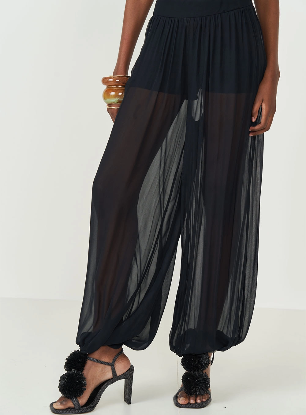 Calça Joana Com Transparência Preto