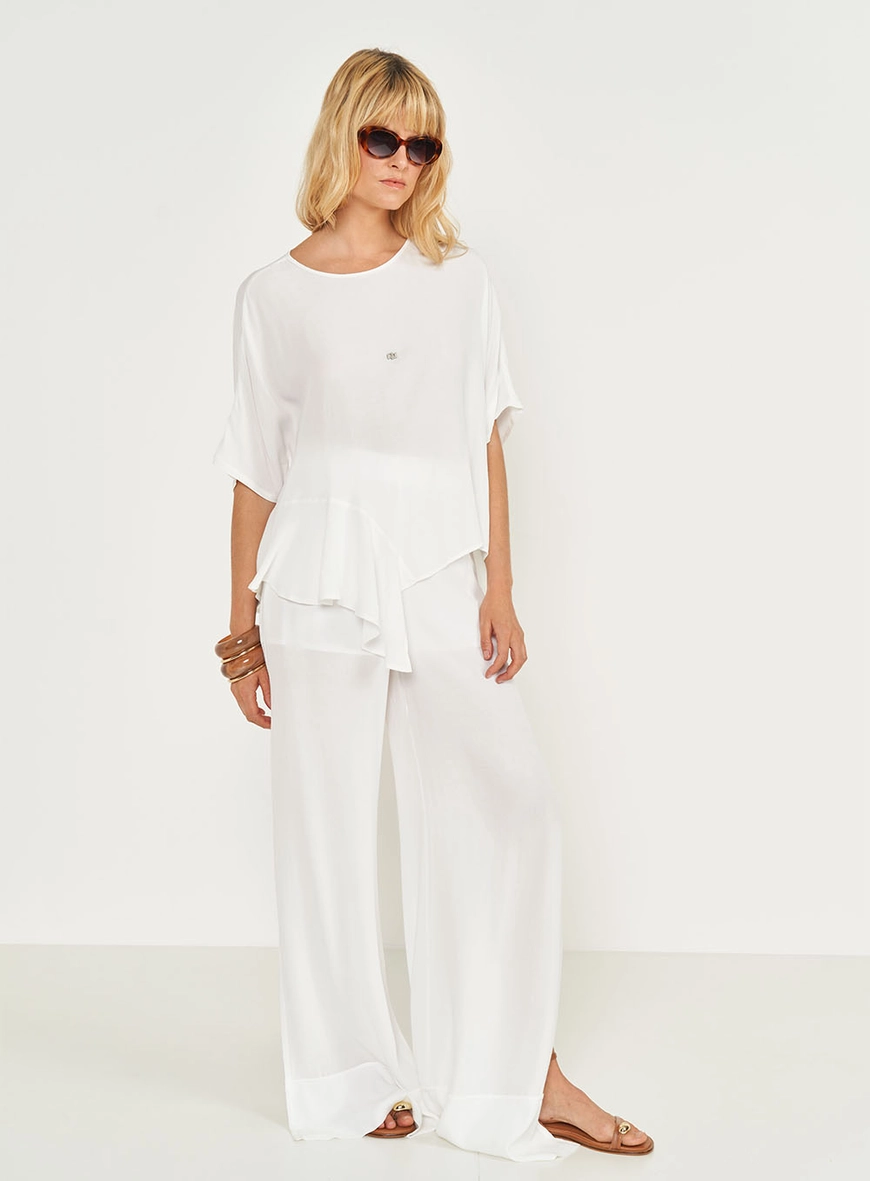 Calça Joana Pantalona Com Fenda