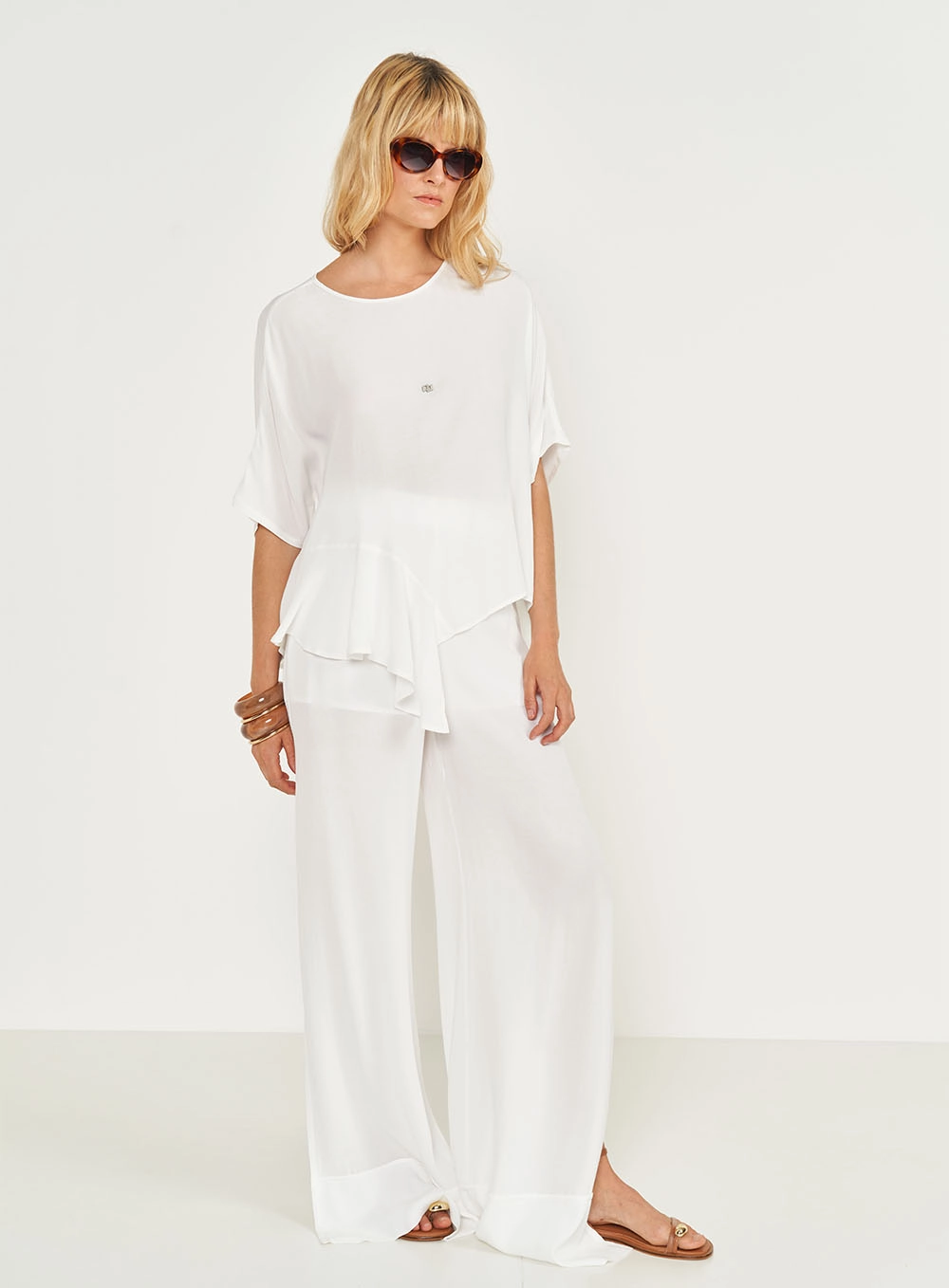 Calça Joana Pantalona Com Fenda Off Shell