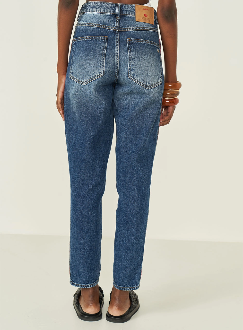 Calça Jeans Reta Com Listra Lateral Índigo
