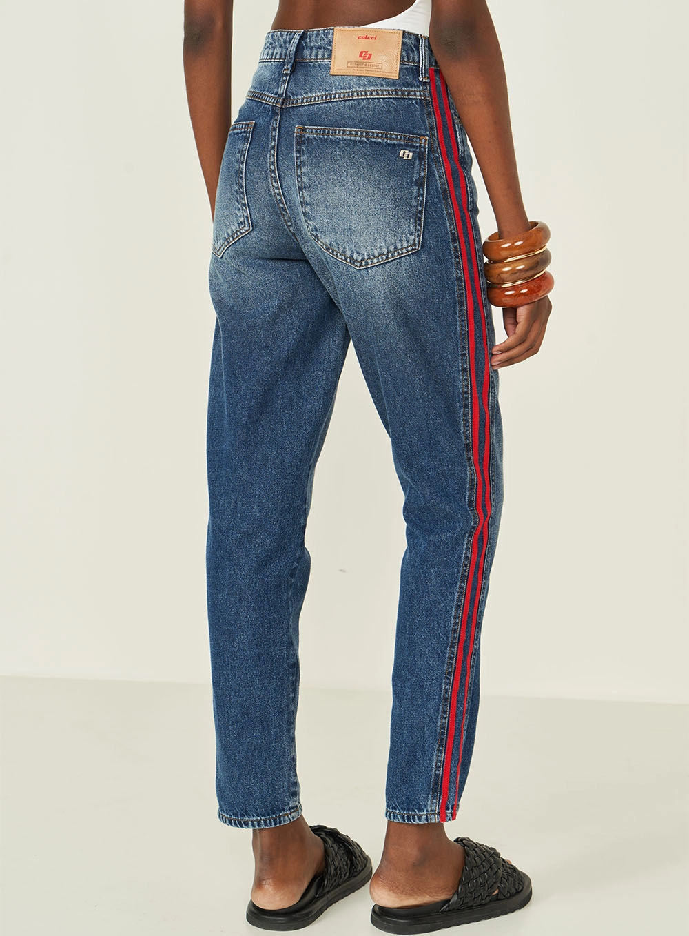 Calça Jeans Reta Com Listra Lateral Índigo