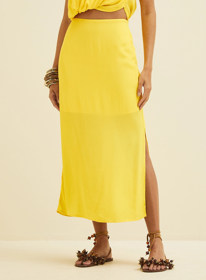 Saia Midi Reta Amarelo