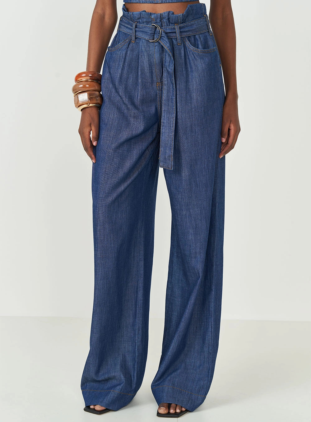 Calça Joana Wide Leg Com Cinto Índigo