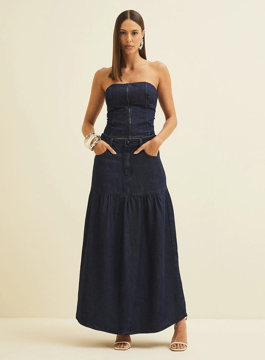 Saia Midi Jeans Índigo