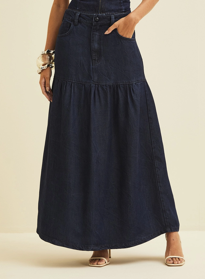 Saia Midi Jeans Índigo