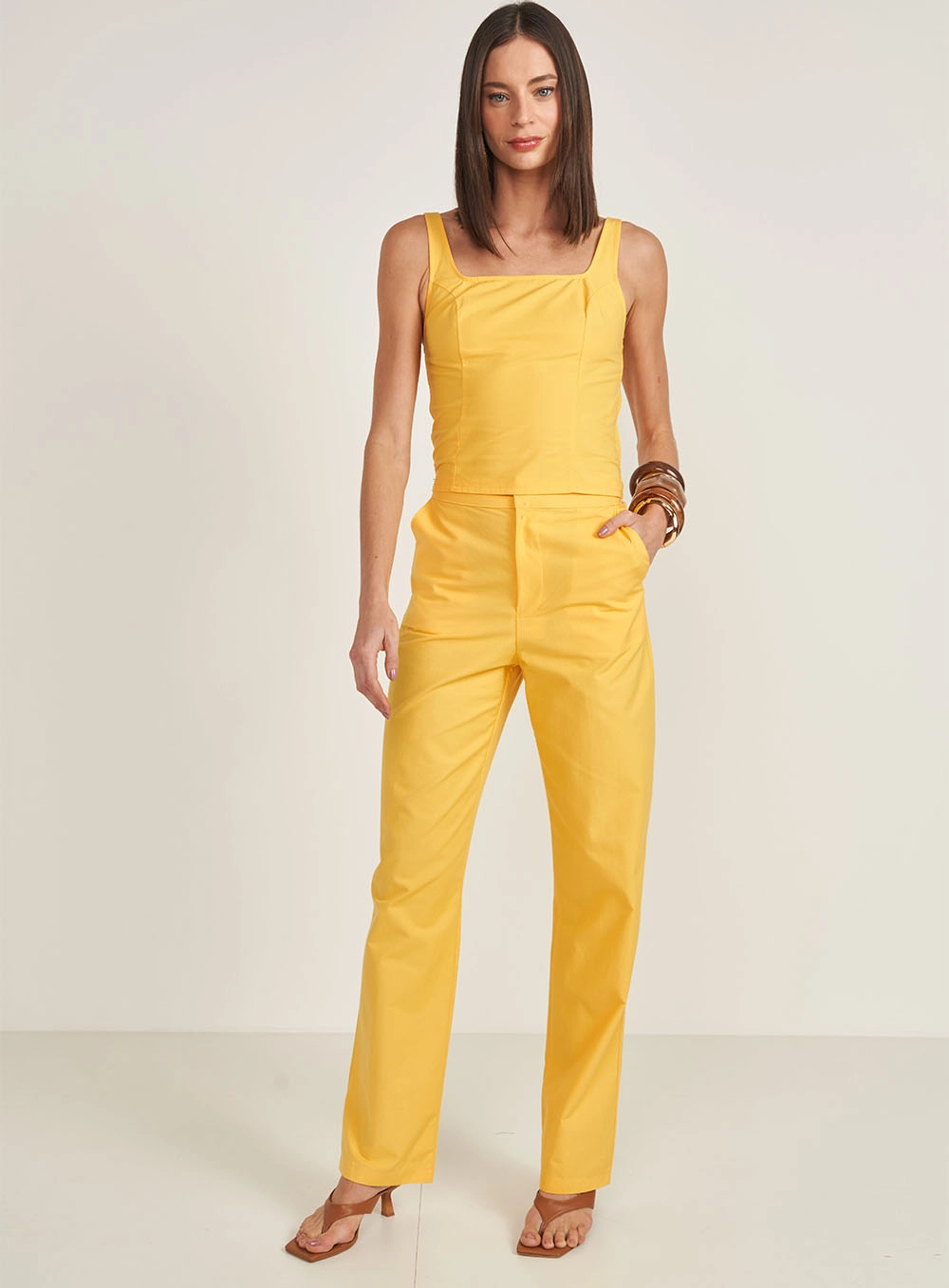 Calça Joana Reta Alfaiataria Amarelo