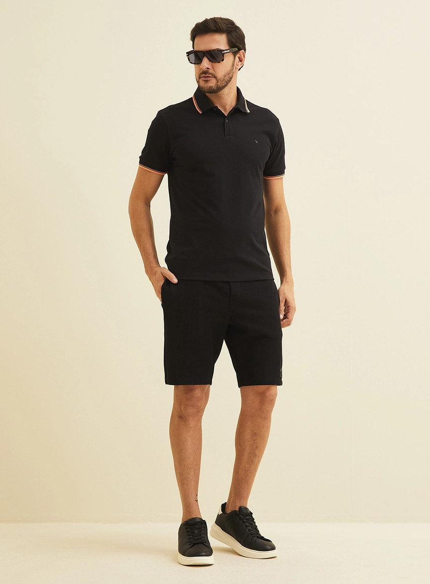 Polo Masculina Manga Curta Preto