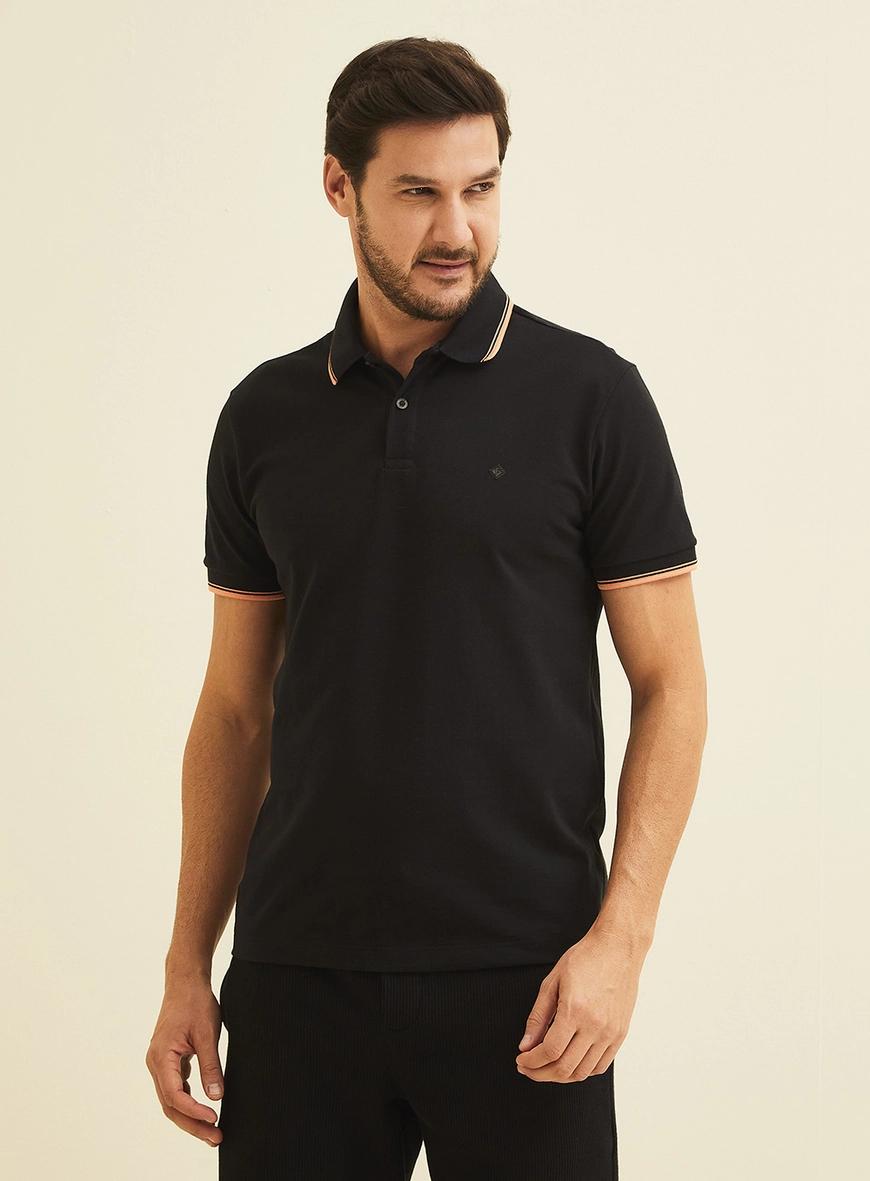 Polo Masculina Manga Curta Preto