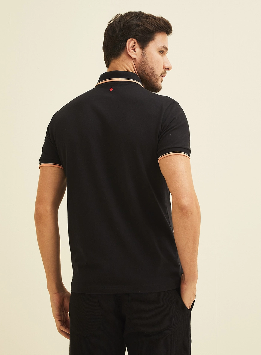 Polo Masculina Manga Curta Preto