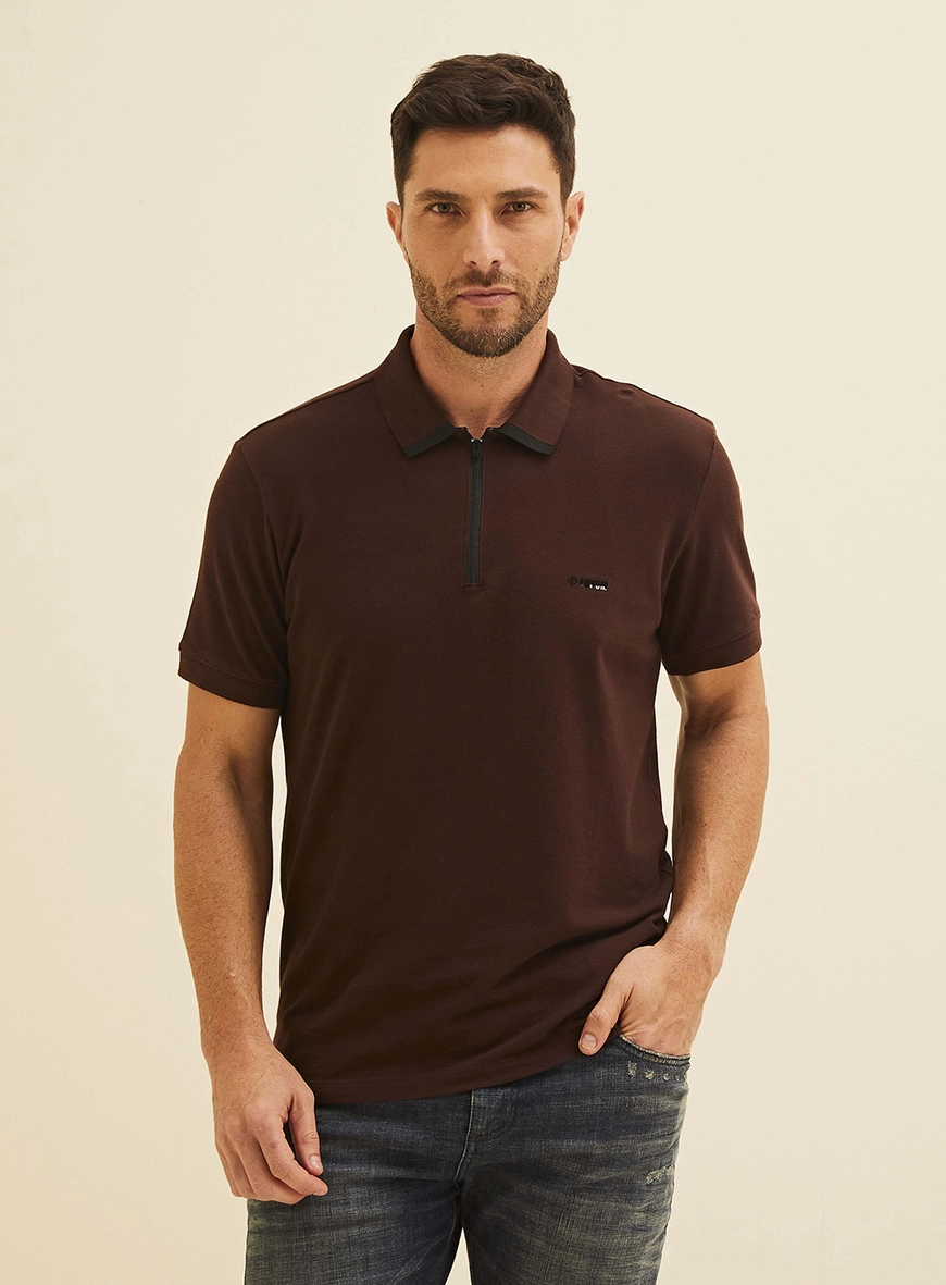 Polo Gola Com Ziper Marrom