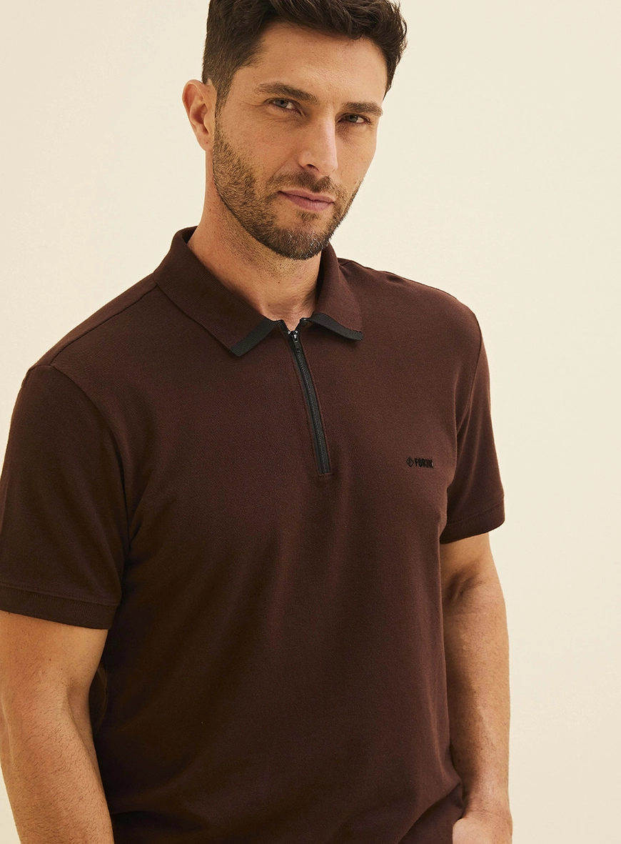 Polo Gola Com Ziper Marrom