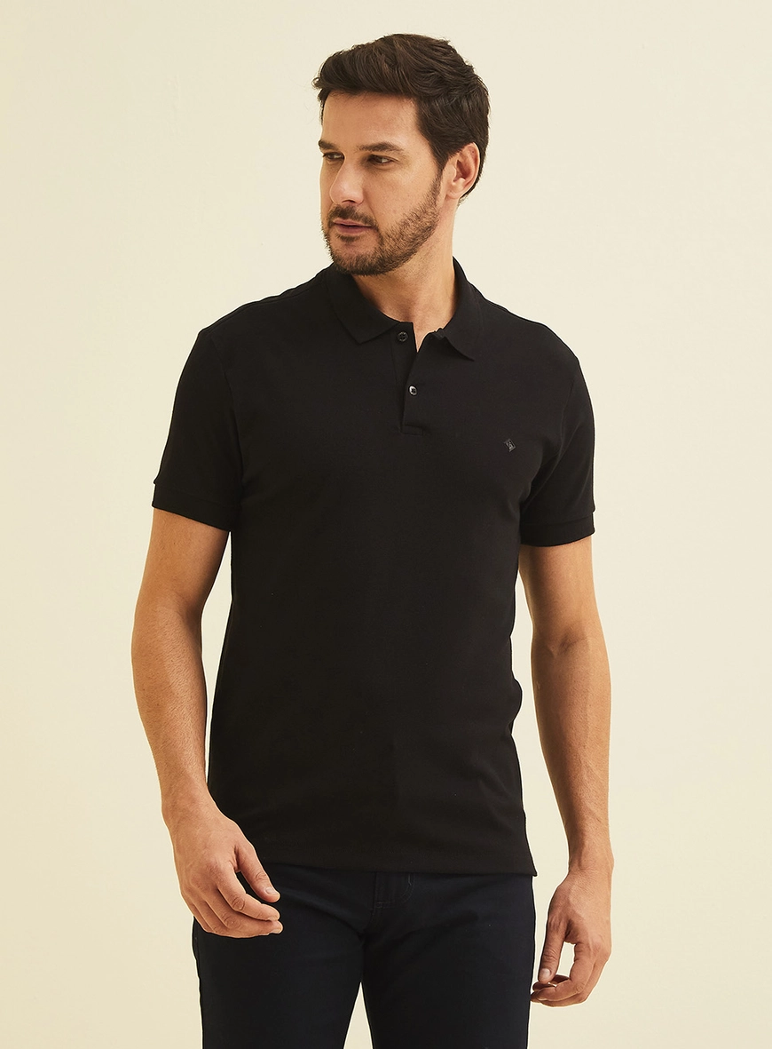 Polo Masculina Manga Curta Preto