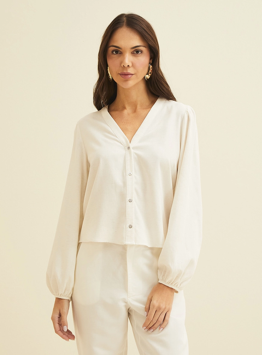 Camisa Manga Longa Em Linho Off Shell
