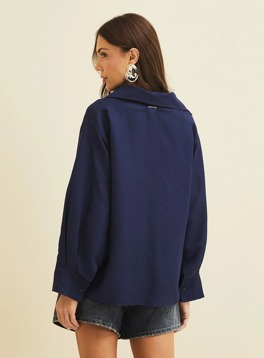 Camisa Ampla Em Linho Azul