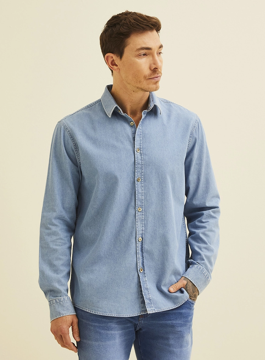 Camisa Jeans Relax Manga Longa Índigo