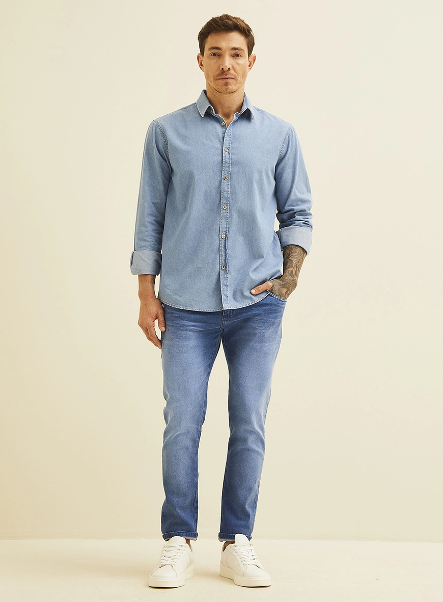Camisa Jeans Relax Manga Longa Índigo