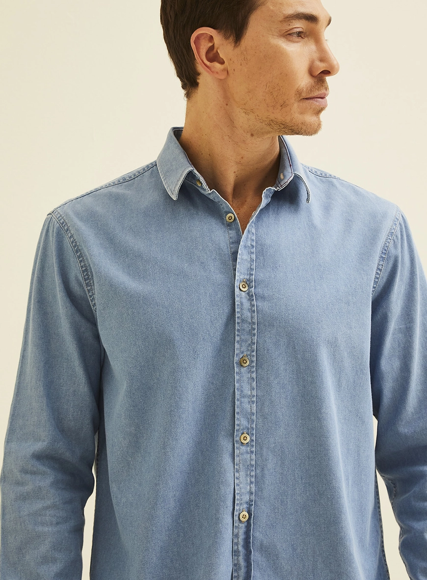 Camisa Jeans Relax Manga Longa Índigo