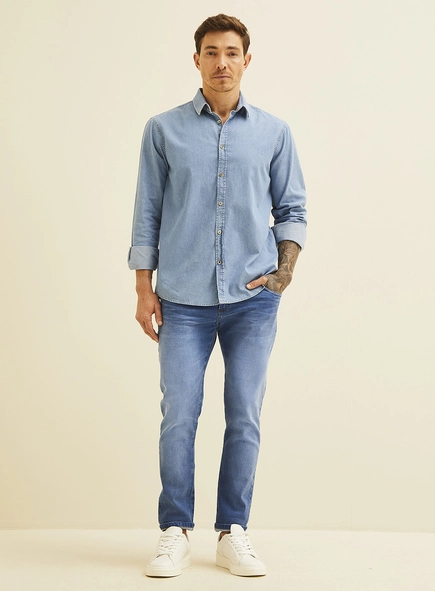 Camisa Jeans Relax Manga Longa
