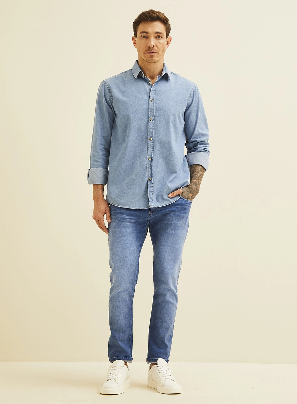 Camisa Jeans Relax Manga Longa Índigo 1