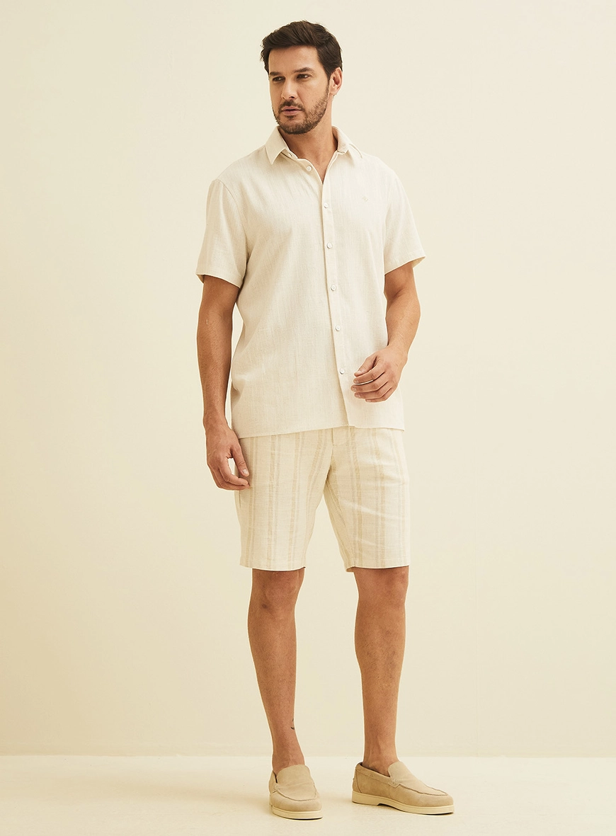 Camisa Relax Em Linho Manga Curta Off Shell