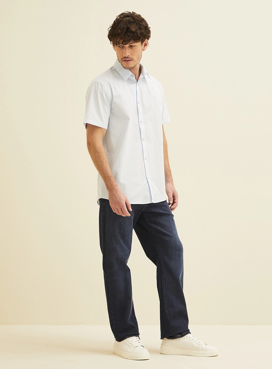 Camisa Relax Masculina Manga Curta Azul