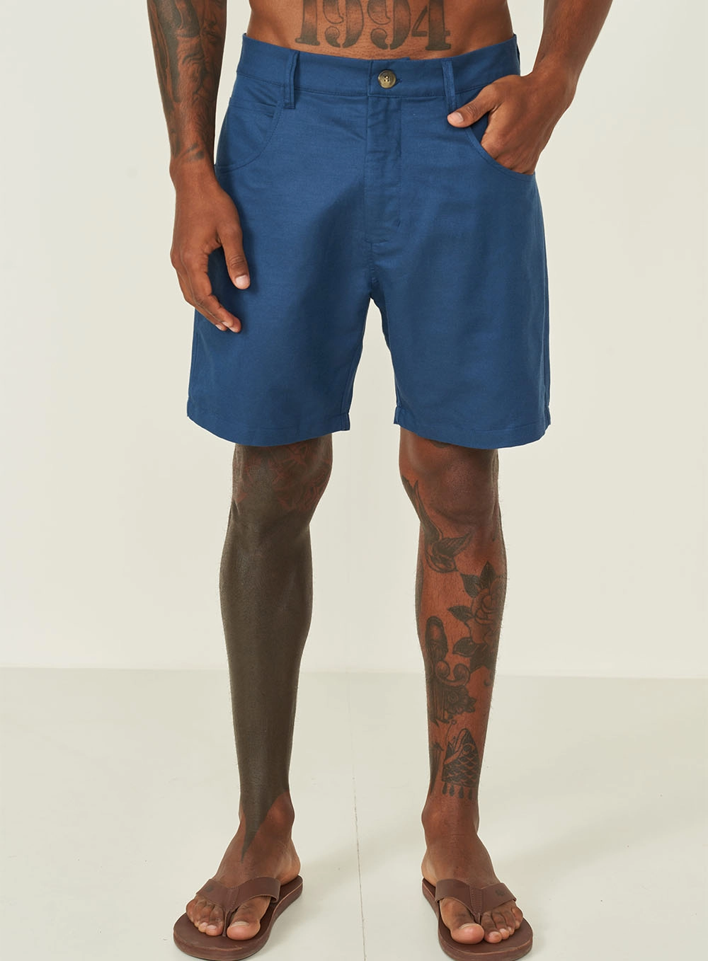Bermuda Bona Com Linho Azul