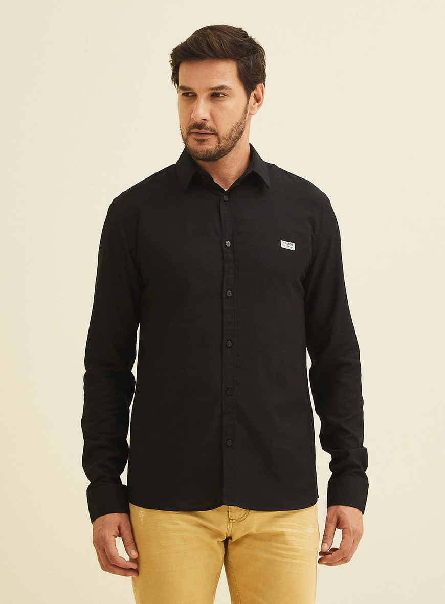 Camisa Masculina Slim Fit Manga Longa Preto