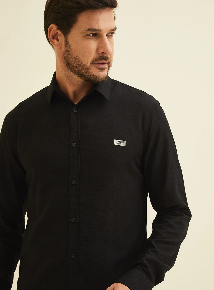 Camisa Masculina Slim Fit Manga Longa Preto