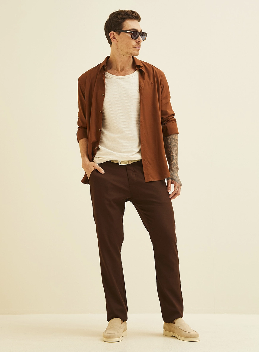 Camisa Masculina Relax Manga Longa Marrom