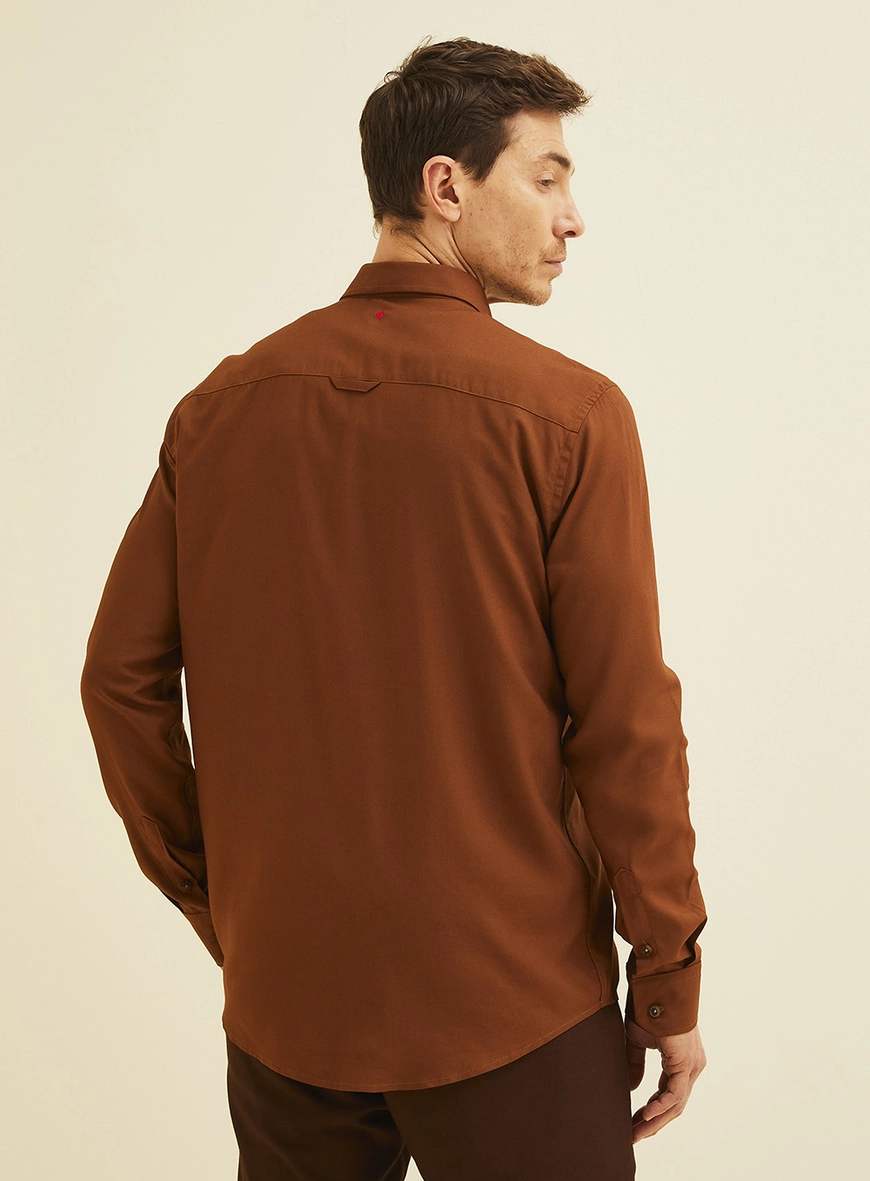 Camisa Masculina Relax Manga Longa Marrom