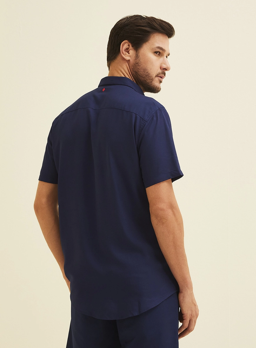 Camisa Masculina Basic Slim Fit Azul