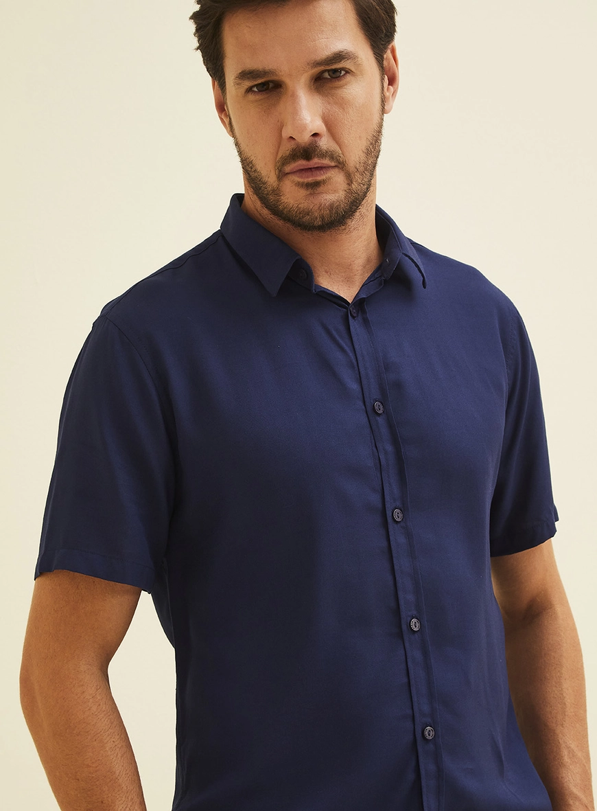 Camisa Masculina Basic Slim Fit Azul
