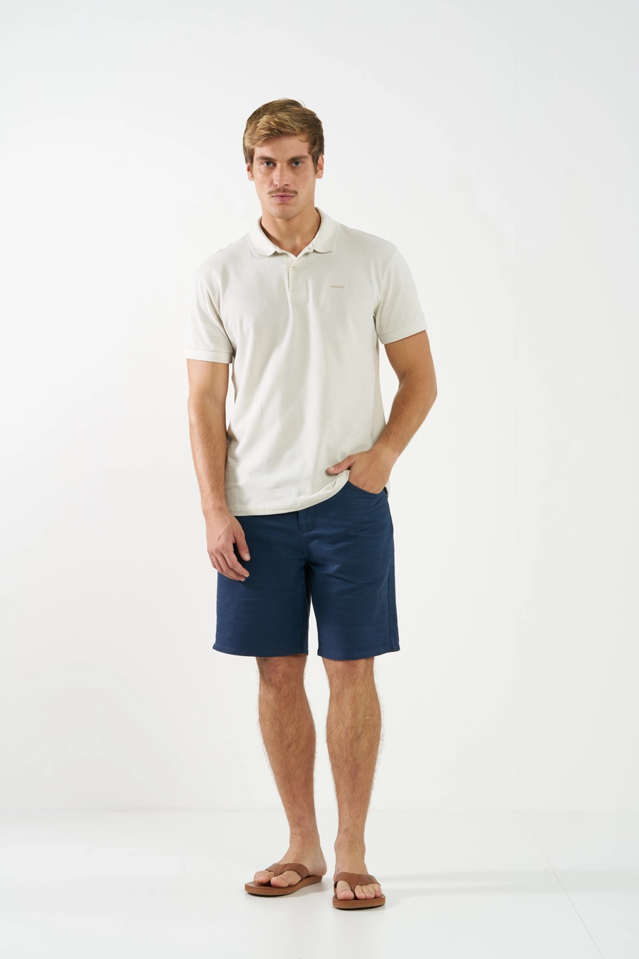 Bermuda Sarja Masculina Com Bolsos Azul