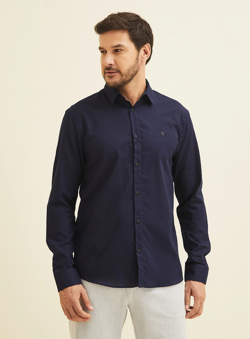 Camisa Masculina Em Linho Relax Azul