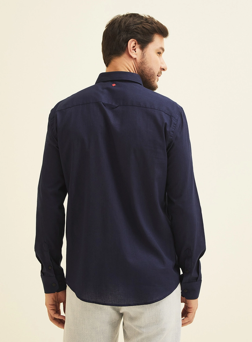 Camisa Masculina Em Linho Relax Azul