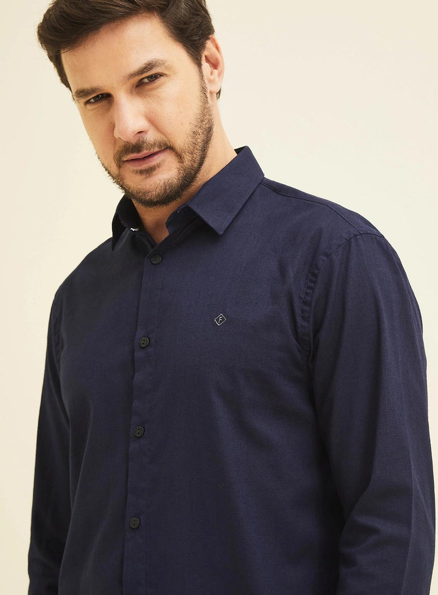 Camisa Masculina Em Linho Relax Azul