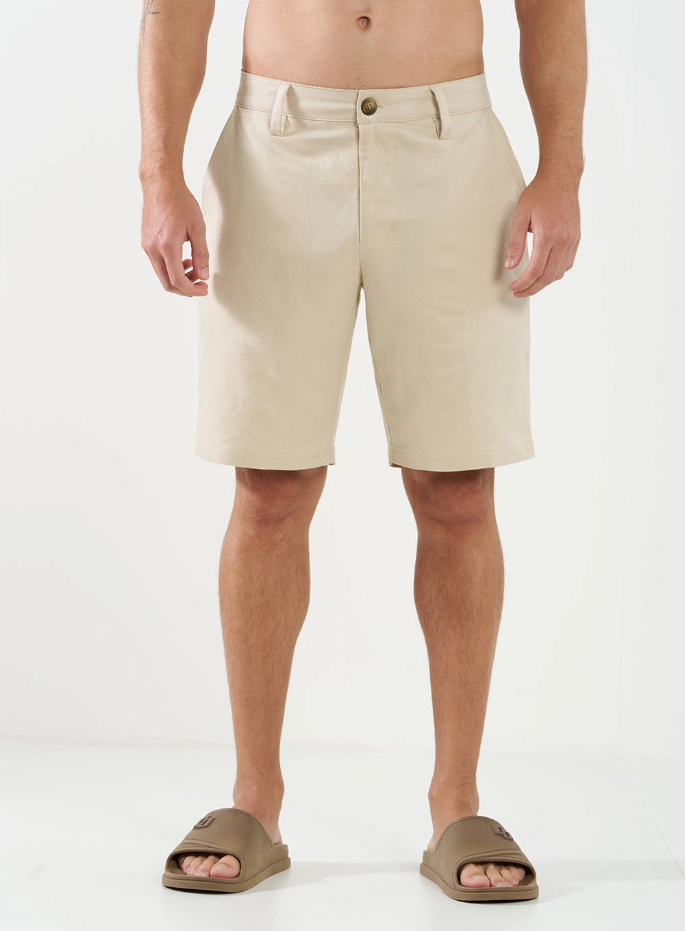 Bermuda Masculina Com Linho Bege