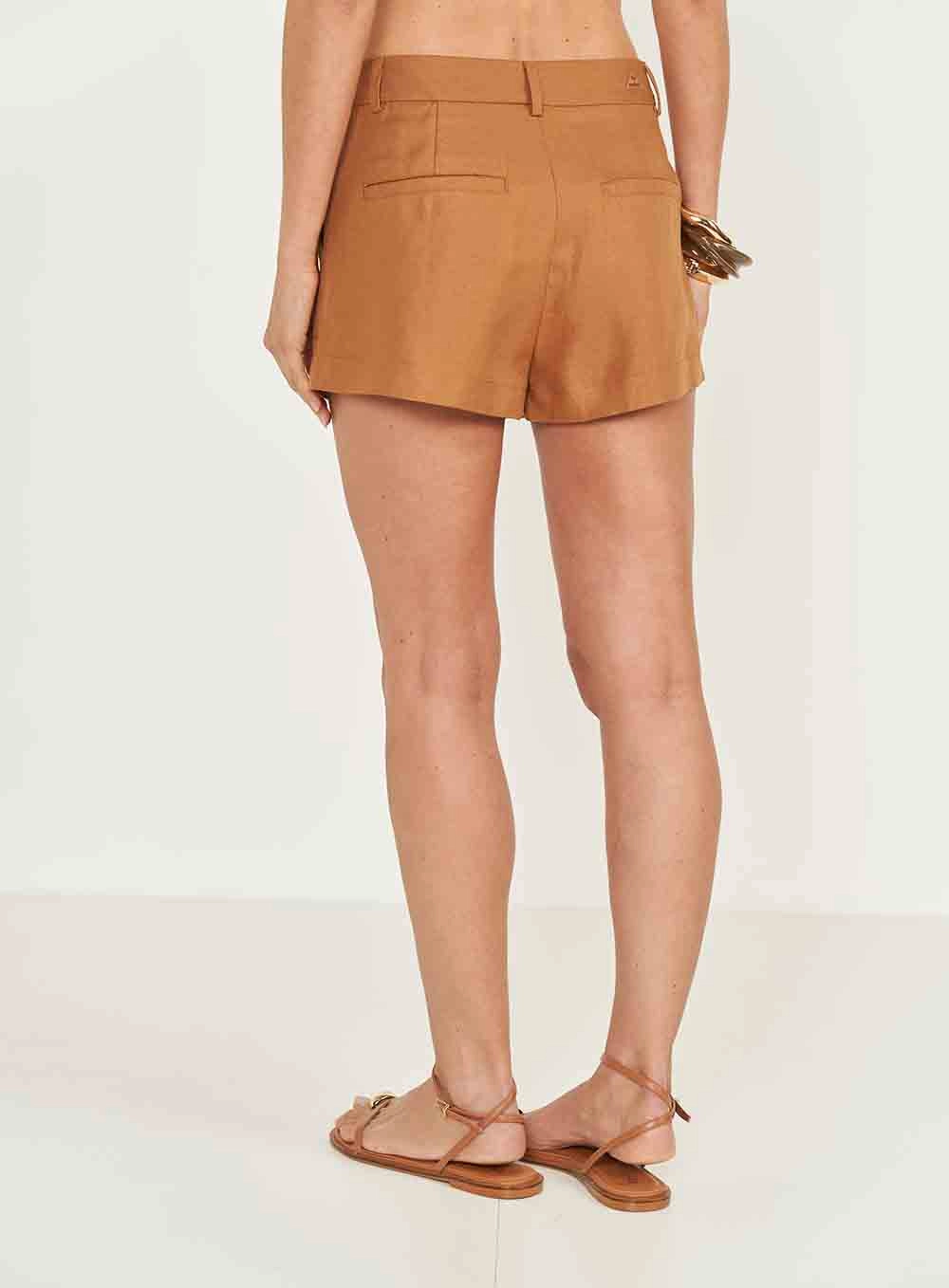 Short Saia Micro Com Linho Marrom Evermore