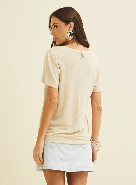 Camiseta Em Linho Com Bolso Frontal