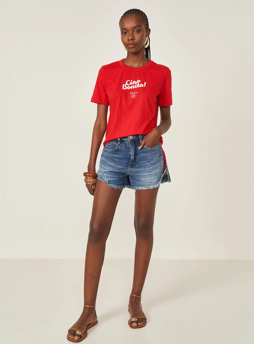 Short Jeans Justo Com Barra À Fio