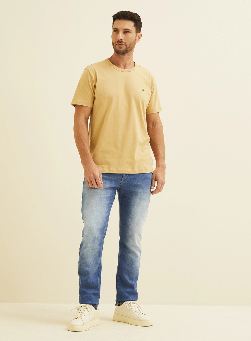 Camiseta Masculina New Slim Manga Curta Bege