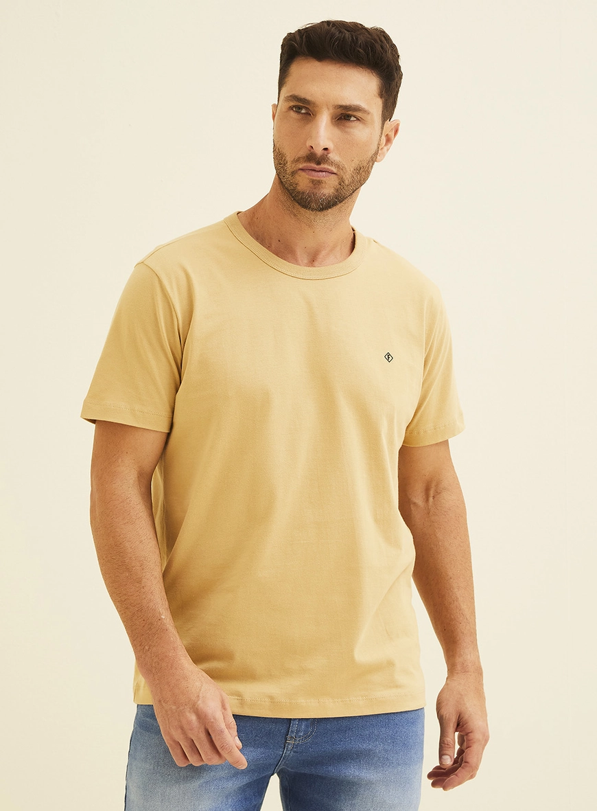 Camiseta Masculina New Slim Manga Curta Bege