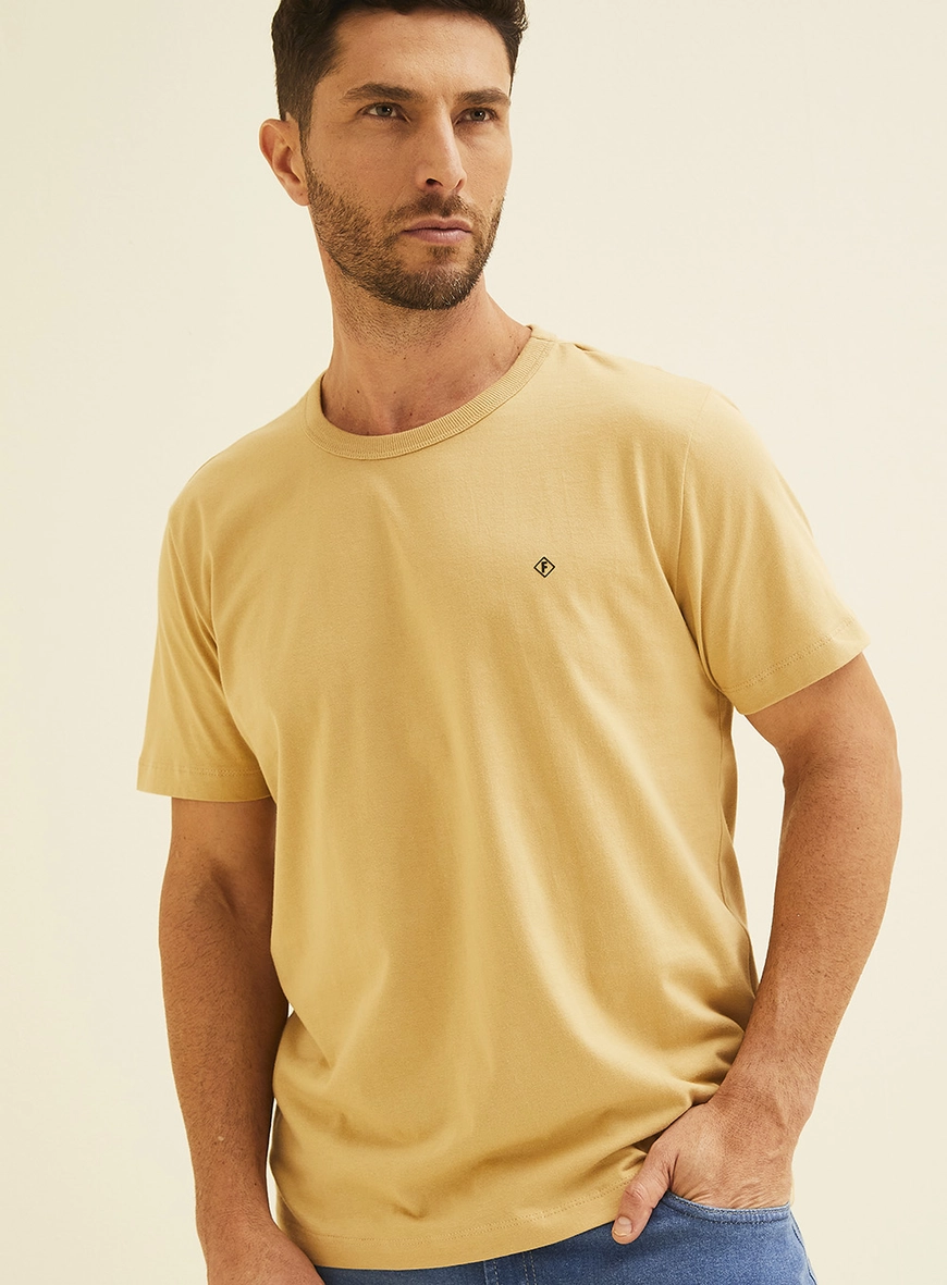 Camiseta Masculina New Slim Manga Curta Bege