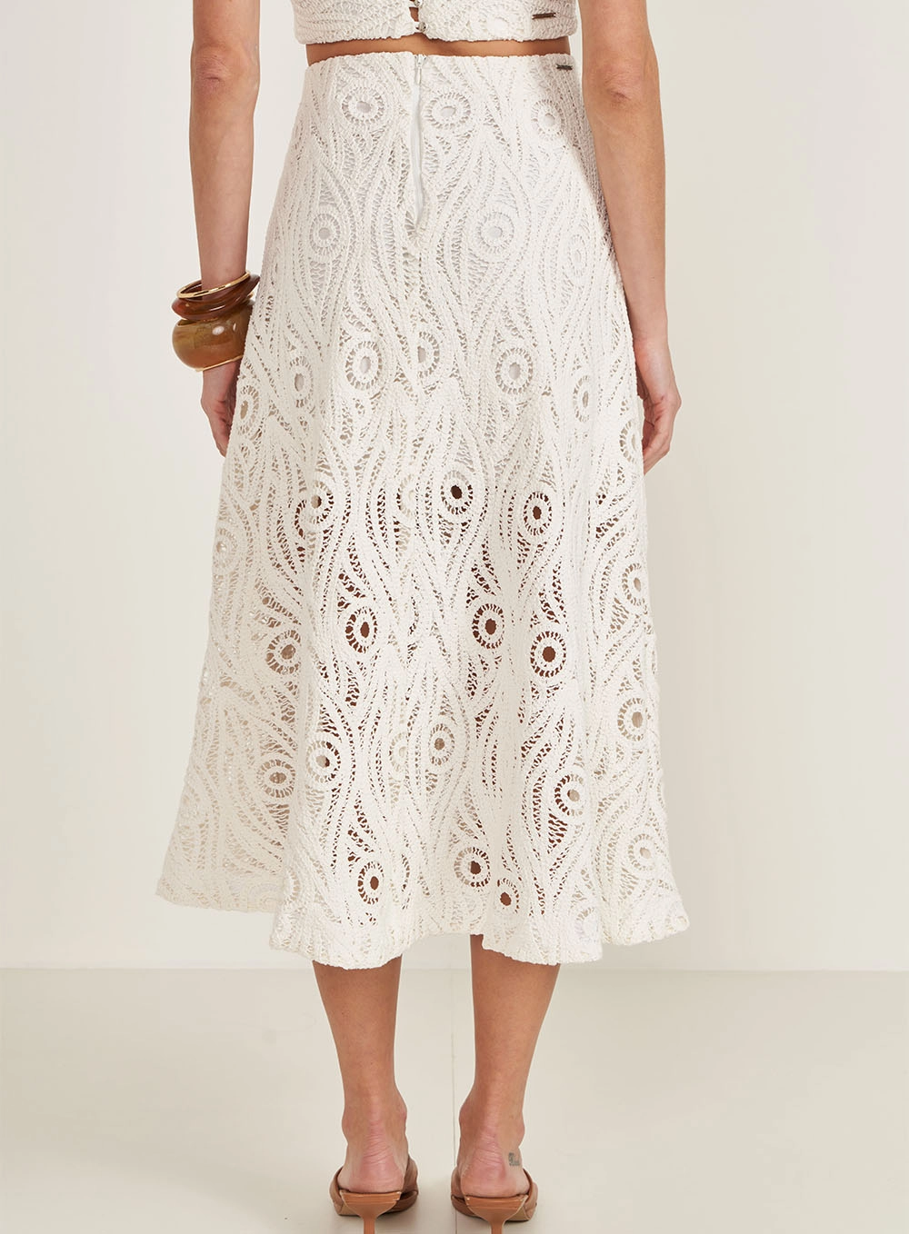 Saia Midi Comfort Com Babado Off Shell