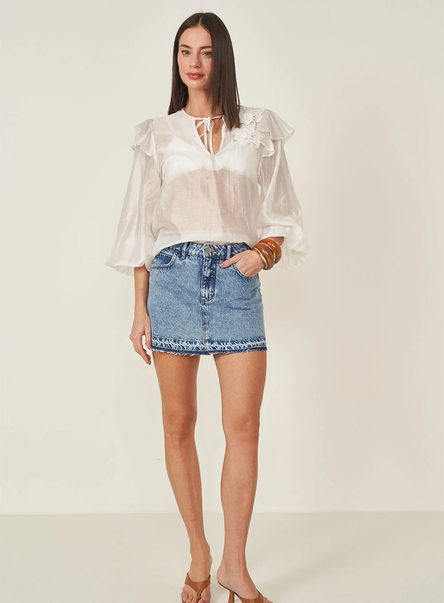 Saia Jeans Com Barra À Fio