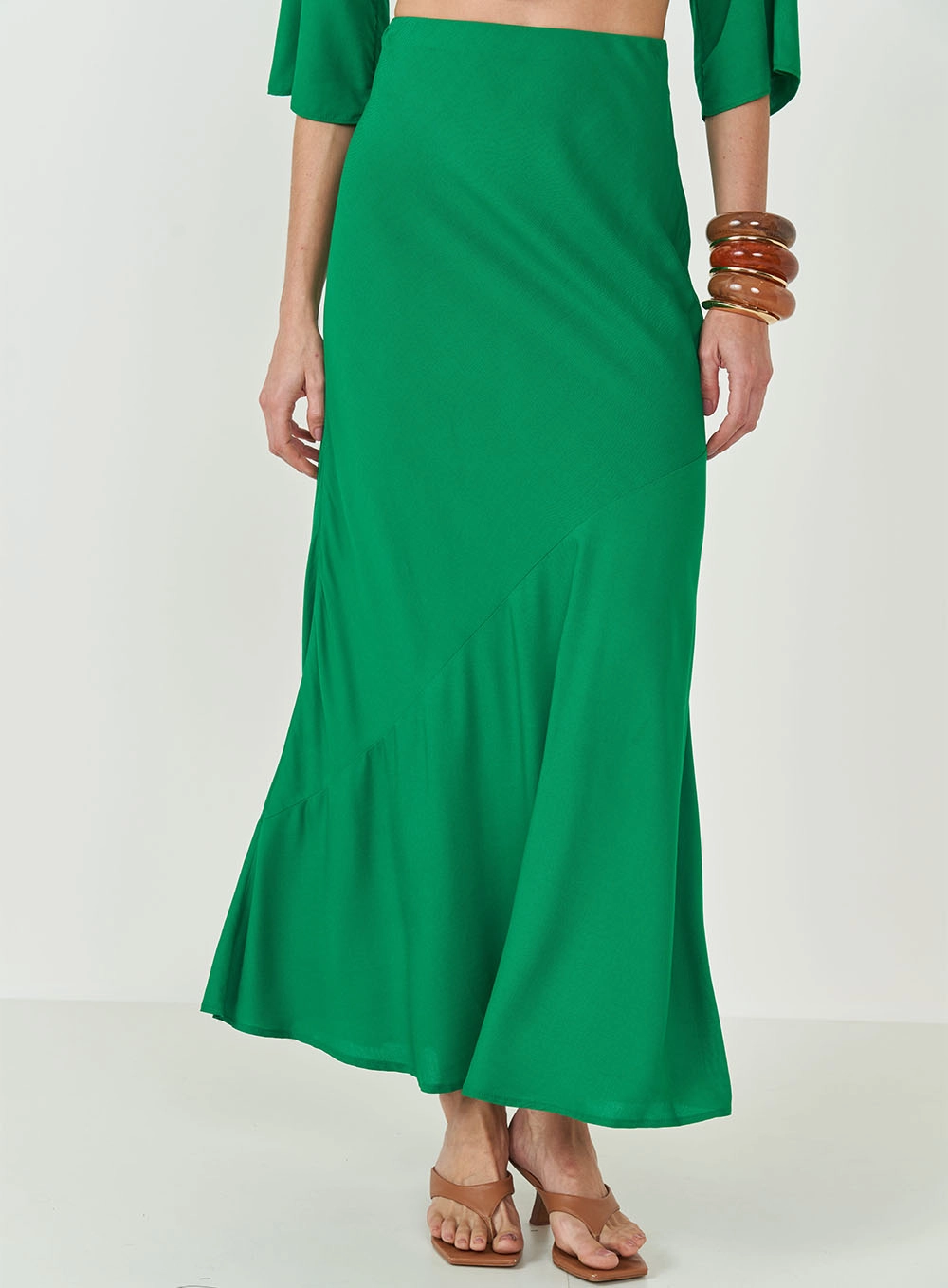 Saia Midi Joana Evasê Verde Vanity